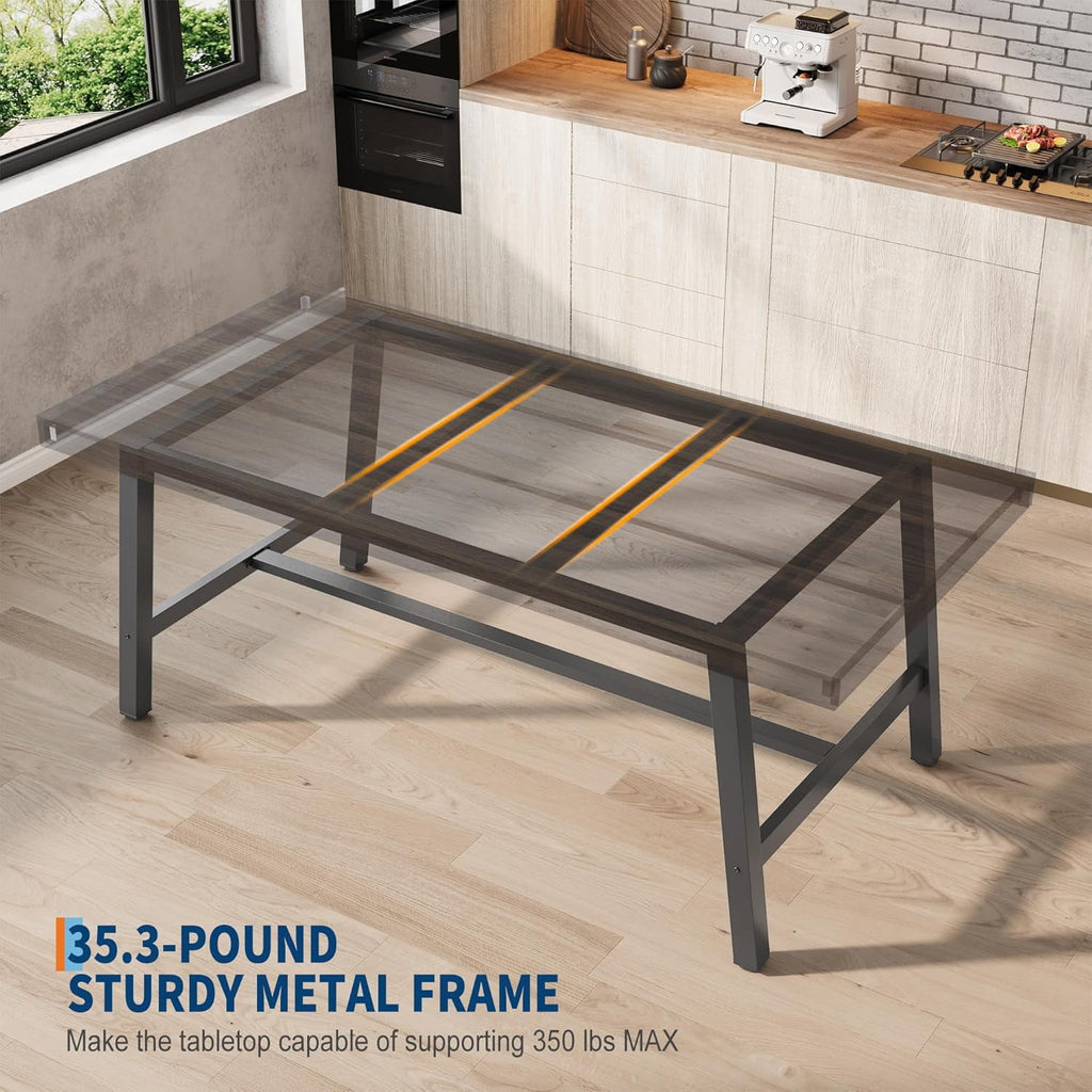 70.87 Inch Long Large Rectangle Dining Table for 6-8 People, Modern Kitchen Dining Room Table with Rustic Wooden Tabletop & Strong Metal frame(Only Gray Walnut Table)