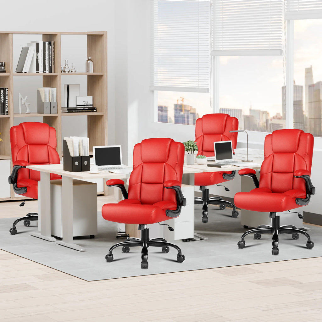 JONPONY Leather Office Chair, Big and Tall 500lbs Ergonomic Desk Chairs with Back Support, Executive Leather Chair with Wheels for Home Office, with Adjustable Padded Armrest & Lumbar Support , Black