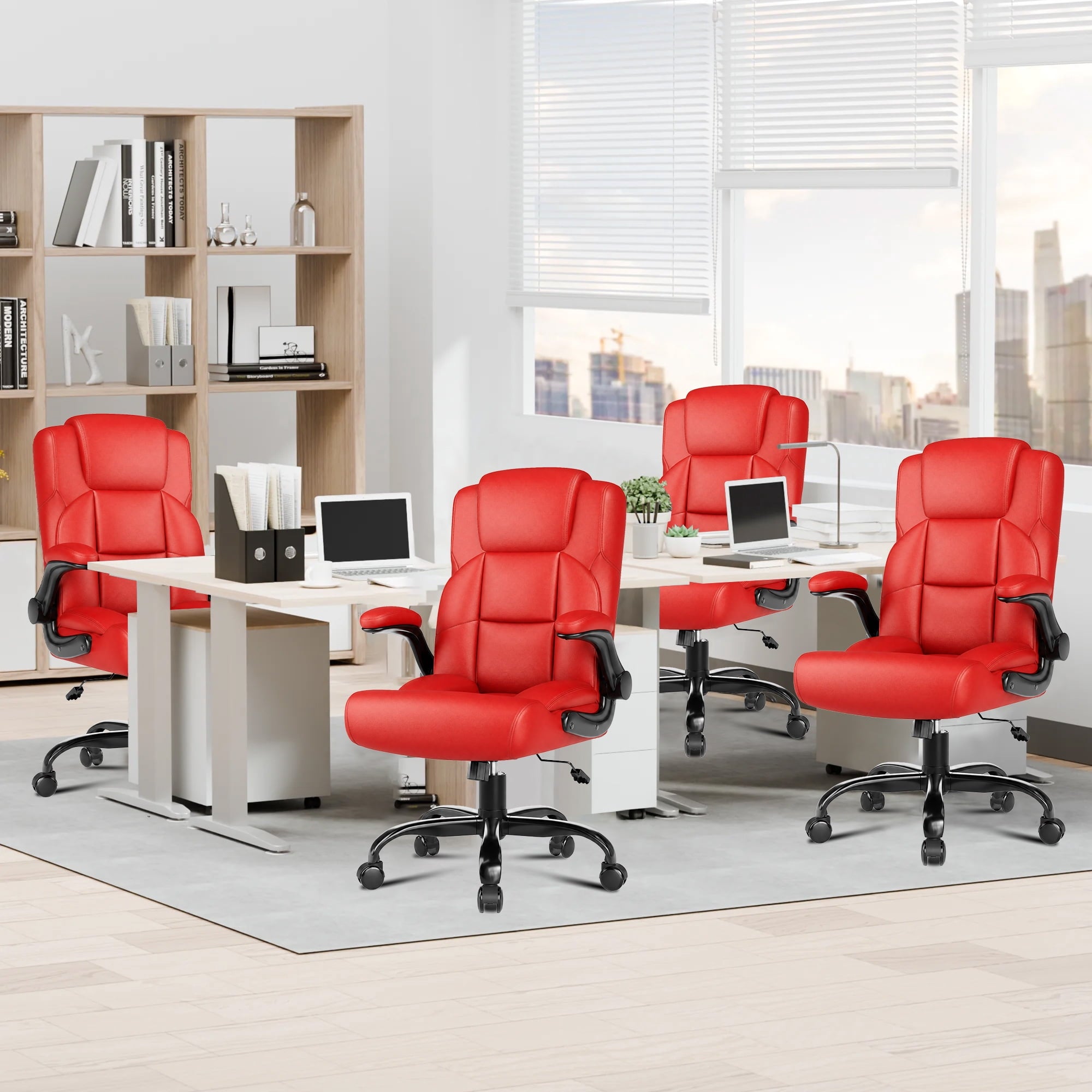 JONPONY Leather Office Chair, Big and Tall 500lbs Ergonomic Desk Chairs with Back Support, Executive Leather Chair with Wheels for Home Office, with Adjustable Padded Armrest & Lumbar Support , Black