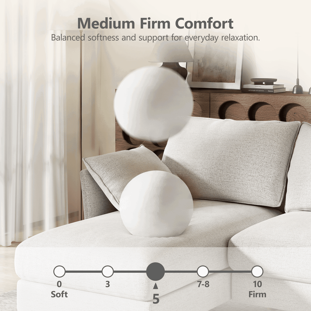 BedLuxury 100 U-Shape Sectional Sofa with Chaise, Chenille Modern Couch with High Legs for Living Room, Apartment, Beige