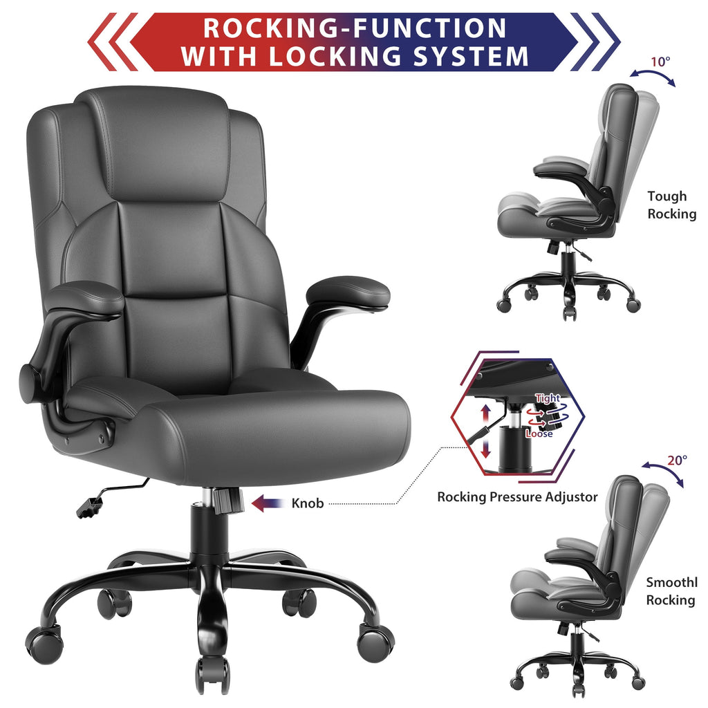 JONPONY Leather Office Chair, Big and Tall Office Chair 400LBS Wide Seat Ergonomic Computer Desk Chair High Back Executive Leather Chair Adjustable Task Chair Lumbar Back with 1-Year Warranty, Black