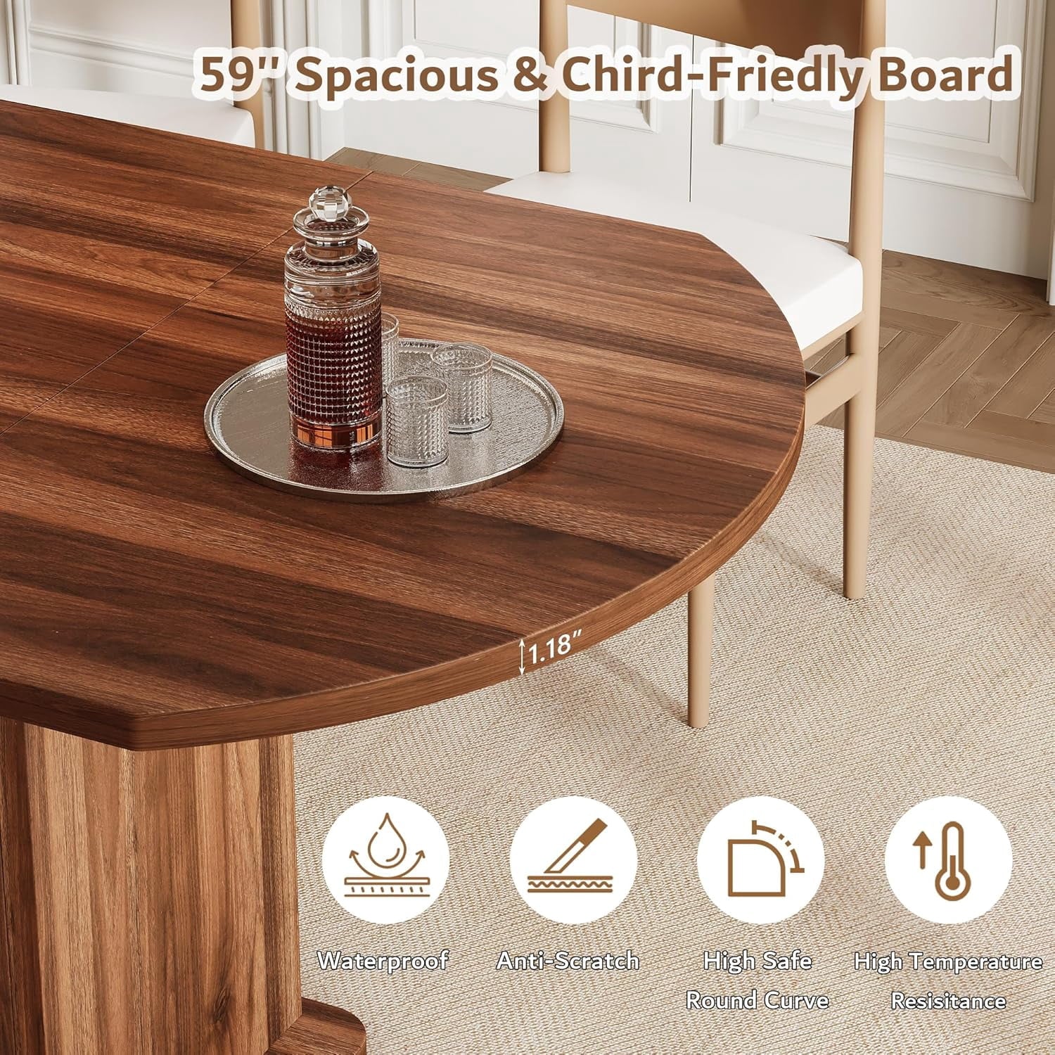 iPormis Extendable Round Dining Table for 4-6, 59'' Modern Kitchen Table with 2-Tier Storage Shelf, Wood Door, MDF Board, Space Saving Oval Dinner with Sturdy Pedestal Base, Kitchen, Dining, Natural