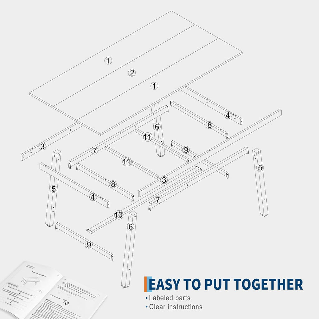 Industrial Dining Table for 6-8 People, 70.87 Long Wooden Kitchen Table with Sturdy Metal Frame & Natural Finish, Seats 6 Rectangular Counter for Dinner, Kitchen, Dining Room - Natural