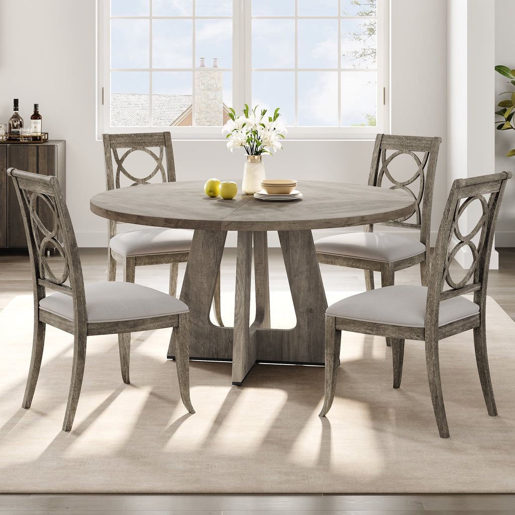 Ataucjin 47-Inch Round Large Dining Table, Wooden Kitchen Table Set for 4, Farmhouse Dinner Table with Wooden Top and Legs for Home Dining Room or Living Room - Rustic Brown(Only Table)