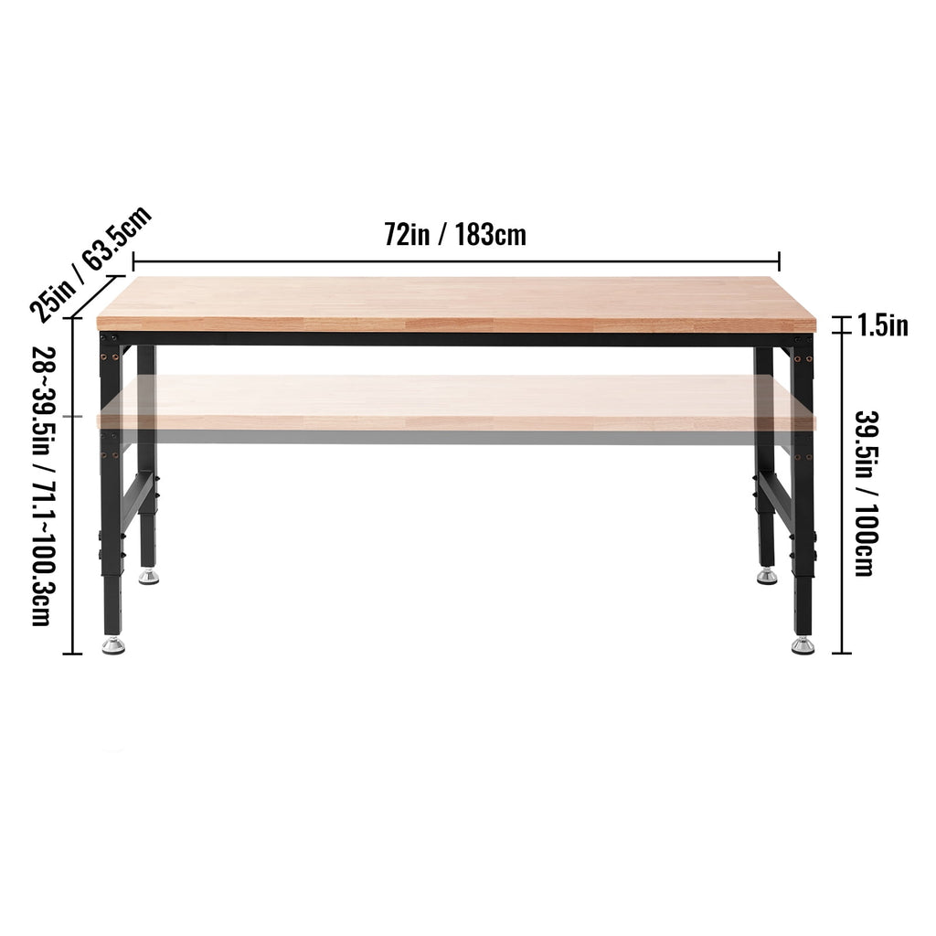 KFFKFF Movable Workstation, 72 L X 25 W, Equipped with Universal Casters, Adjustable Heights from 28-39.5, Can Bear Up to 3000 LBS, Comes with Power Sockets