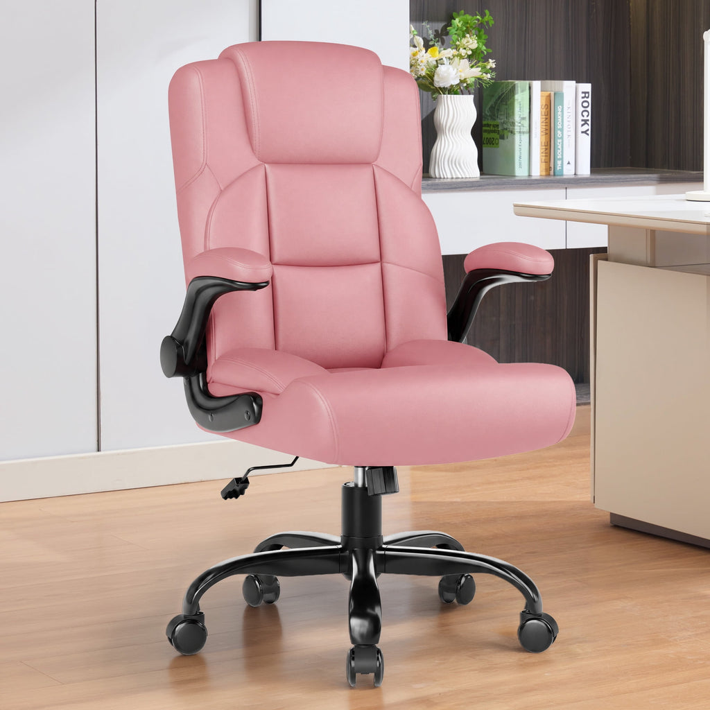 JONPONY Leather Office Chair, Big and Tall 500lbs Ergonomic Desk Chairs with Back Support, Executive Leather Chair with Wheels for Home Office, with Adjustable Padded Armrest & Lumbar Support , Black