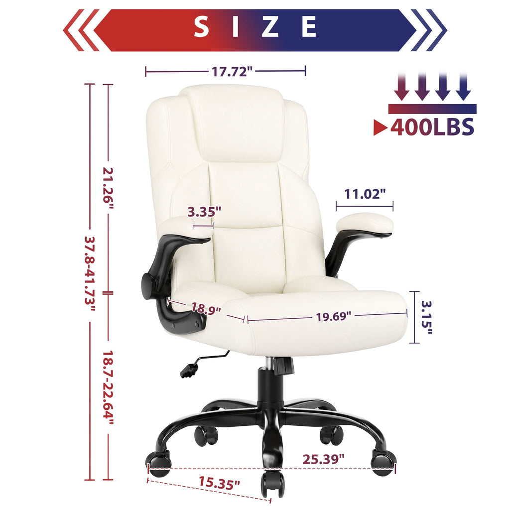 JONPONY Leather Office Chair, Big and Tall 500lbs Ergonomic Desk Chairs with Back Support, Executive Leather Chair with Wheels for Home Office, with Adjustable Padded Armrest & Lumbar Support , Black