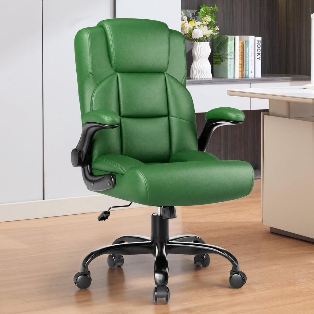 JONPONY Leather Office Chair, Big and Tall 500lbs Ergonomic Desk Chairs with Back Support, Executive Leather Chair with Wheels for Home Office, with Adjustable Padded Armrest & Lumbar Support , Black