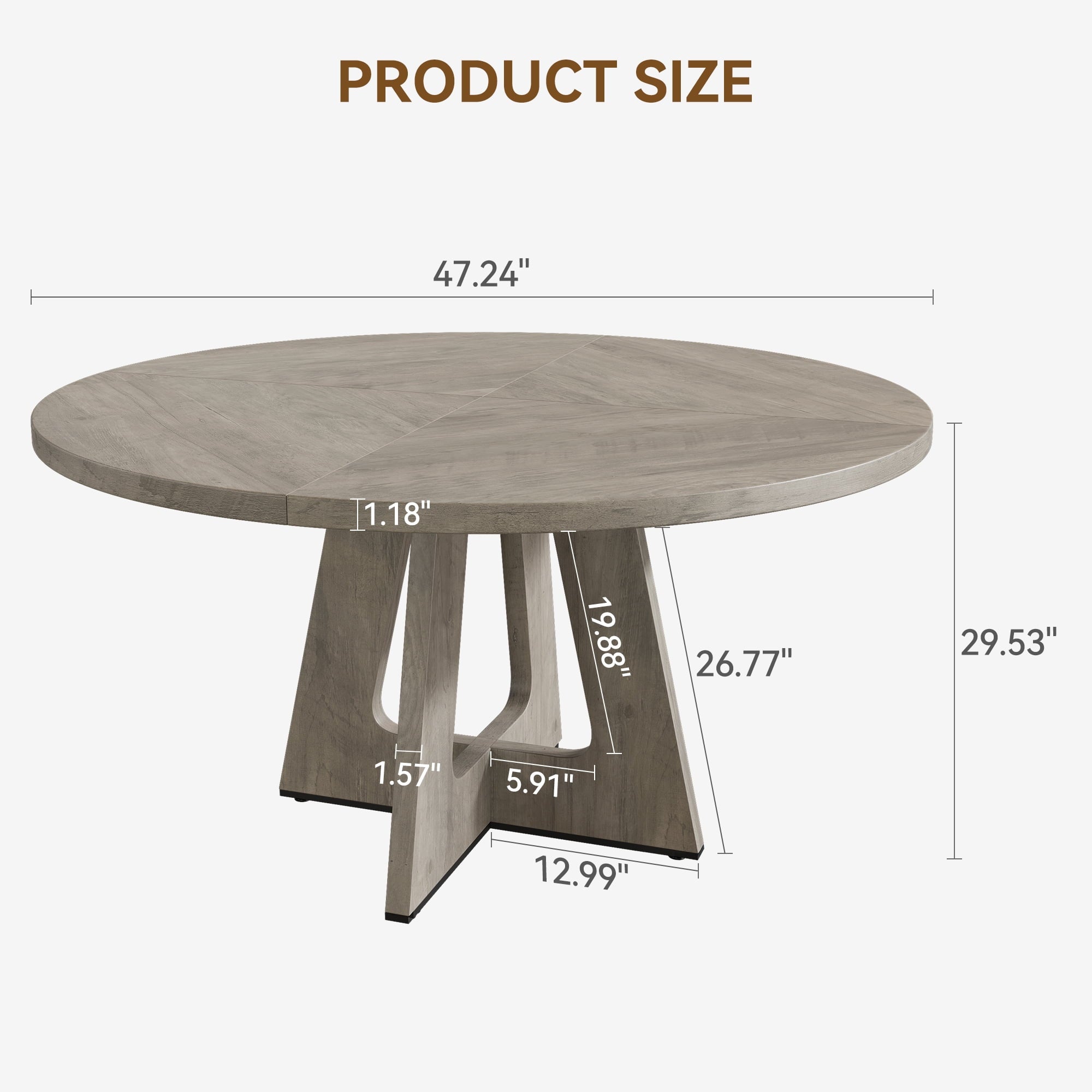 M optimized 47-Inch Round Dining Table, Wooden Kitchen Table for 4, Farmhouse Dinner Table with Wooden Top and Legs for Home Dining Room Living Room (Only Table)