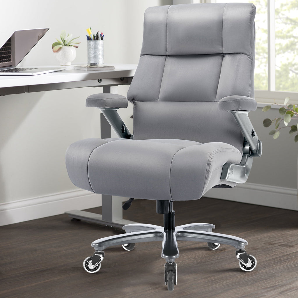 Big and Tall 700lbs Office Chair, Ultra-Soft Fabric Executive Desk Chair, Ergonomic Computer Chair with 3D Flip Up Arms, Adjustable Lumbar Support, Heavy Duty Metal Base and Quiet Rubber Wheel, Black