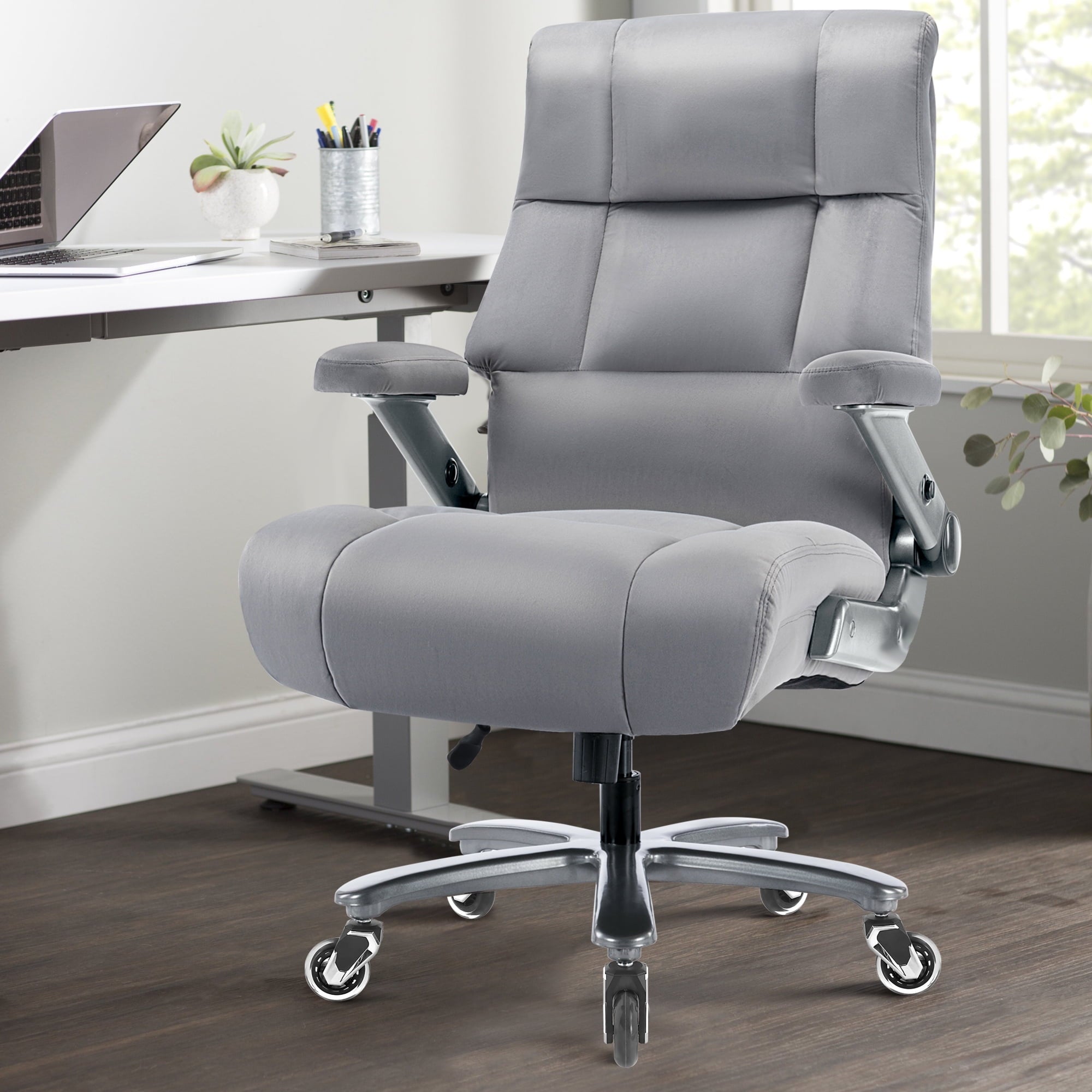Big and Tall 700lbs Office Chair, Ultra-Soft Fabric Executive Desk Chair, Ergonomic Computer Chair with 3D Flip Up Arms, Adjustable Lumbar Support, Heavy Duty Metal Base and Quiet Rubber Wheel, Black