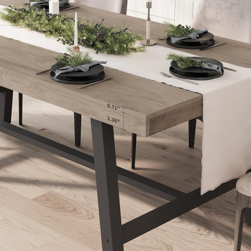 Industrial Dining Table for 6-8 People, 70.87 Long Wooden Kitchen Table with Sturdy Metal Frame & Natural Finish, Seats 6 Rectangular Counter for Dinner, Kitchen, Dining Room - Natural