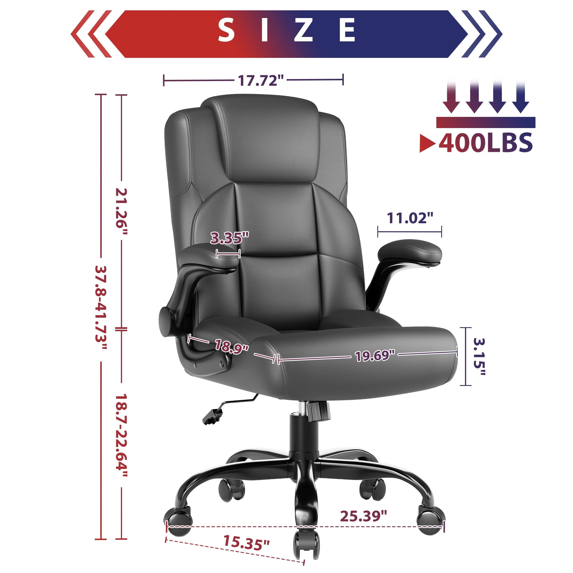 JONPONY Leather Office Chair, Big and Tall Office Chair 400LBS Wide Seat Ergonomic Computer Desk Chair High Back Executive Leather Chair Adjustable Task Chair Lumbar Back with 1-Year Warranty, Black