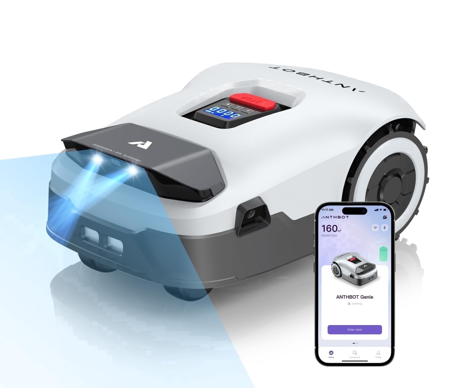  ANTHBOT Genie1000 Robotic Lawn Mower,Max 0.5 Acre,RTK and 4-Camera Vision Obstacle Avoidance
