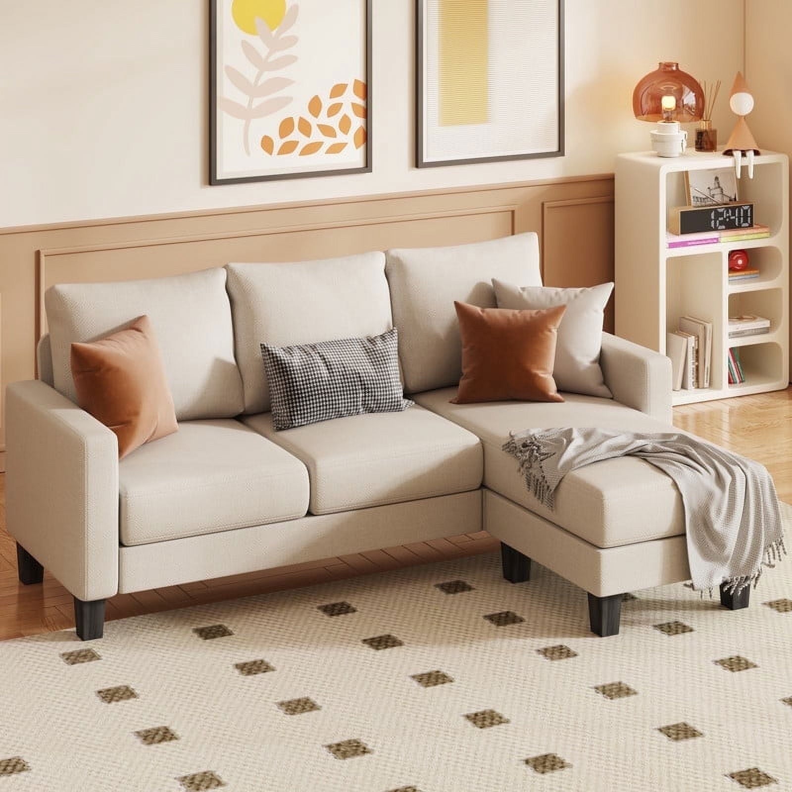 Homall Convertible Sectional Sofa Couch, Modern Linen Fabric L-Shaped Couch 3-Seat Sofa Sectional with Reversible Chaise for Small Living Room, Apartment and Small Space, Light Gray