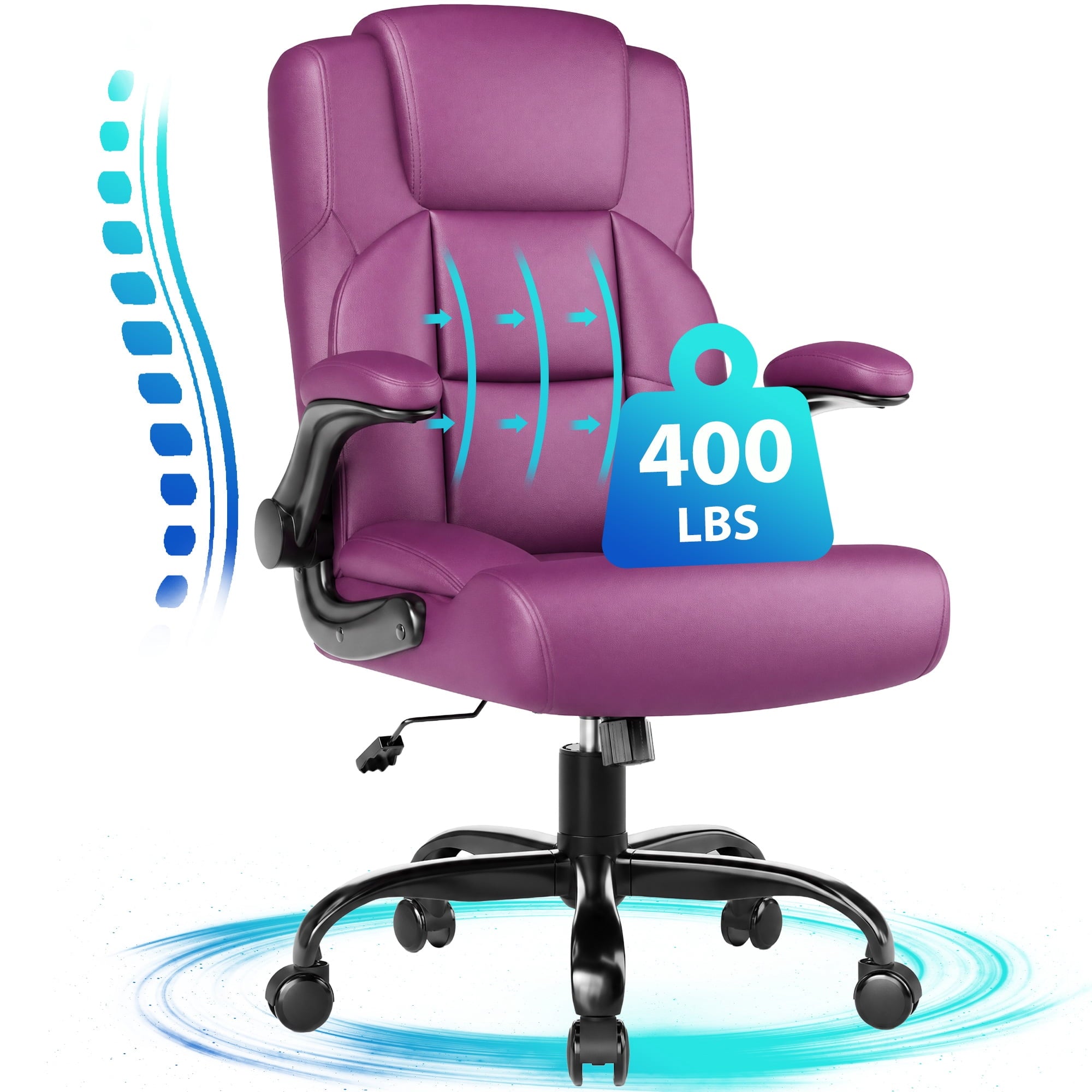 JONPONY Leather Office Chair, Big and Tall Office Chair 400LBS Wide Seat Ergonomic Computer Desk Chair High Back Executive Leather Chair Adjustable Task Chair Lumbar Back with 1-Year Warranty, Black
