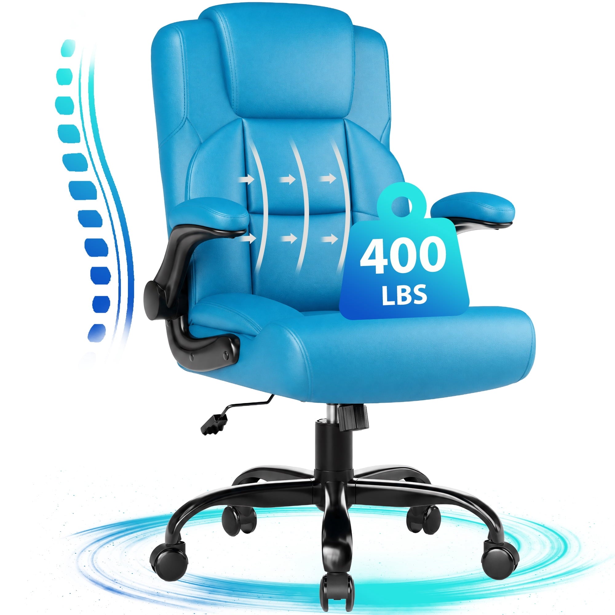 JONPONY Leather Office Chair, Big and Tall 500lbs Ergonomic Desk Chairs with Back Support, Executive Leather Chair with Wheels for Home Office, with Adjustable Padded Armrest & Lumbar Support , Black