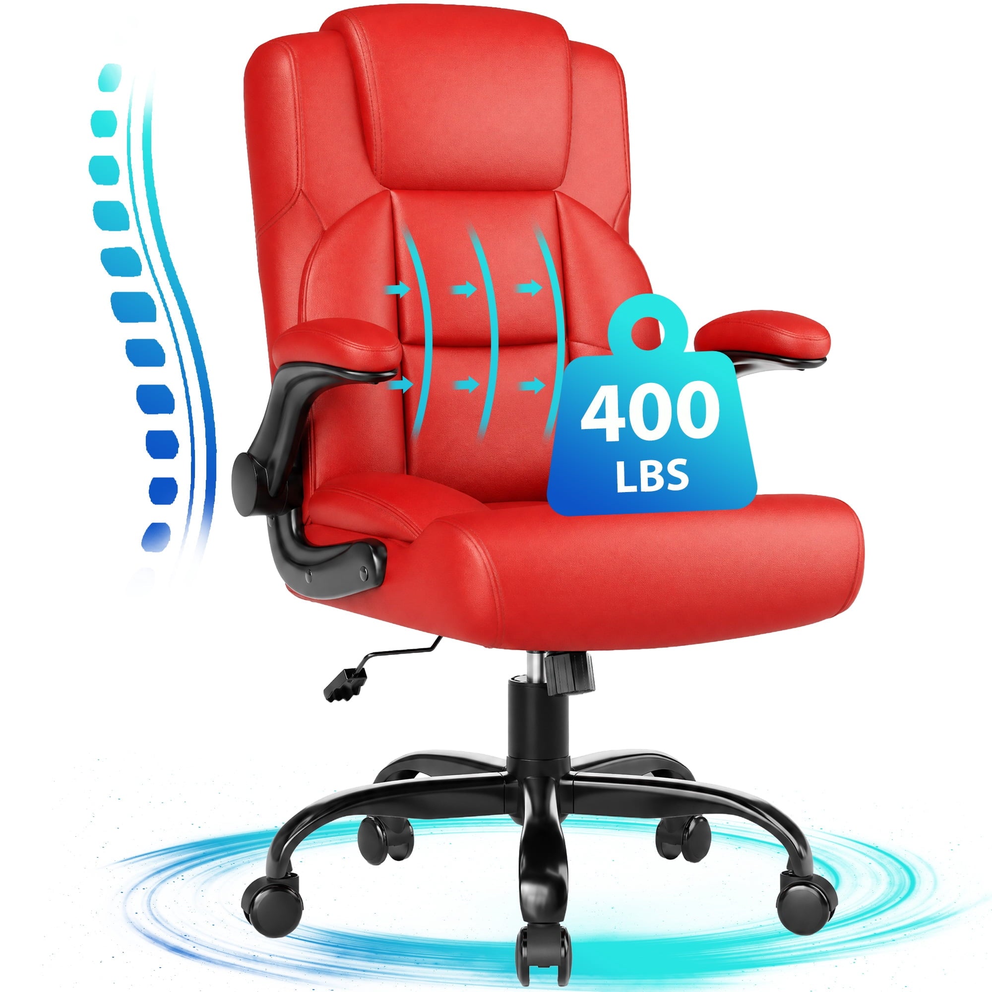 JONPONY Leather Office Chair, Big and Tall 500lbs Ergonomic Desk Chairs with Back Support, Executive Leather Chair with Wheels for Home Office, with Adjustable Padded Armrest & Lumbar Support , Black