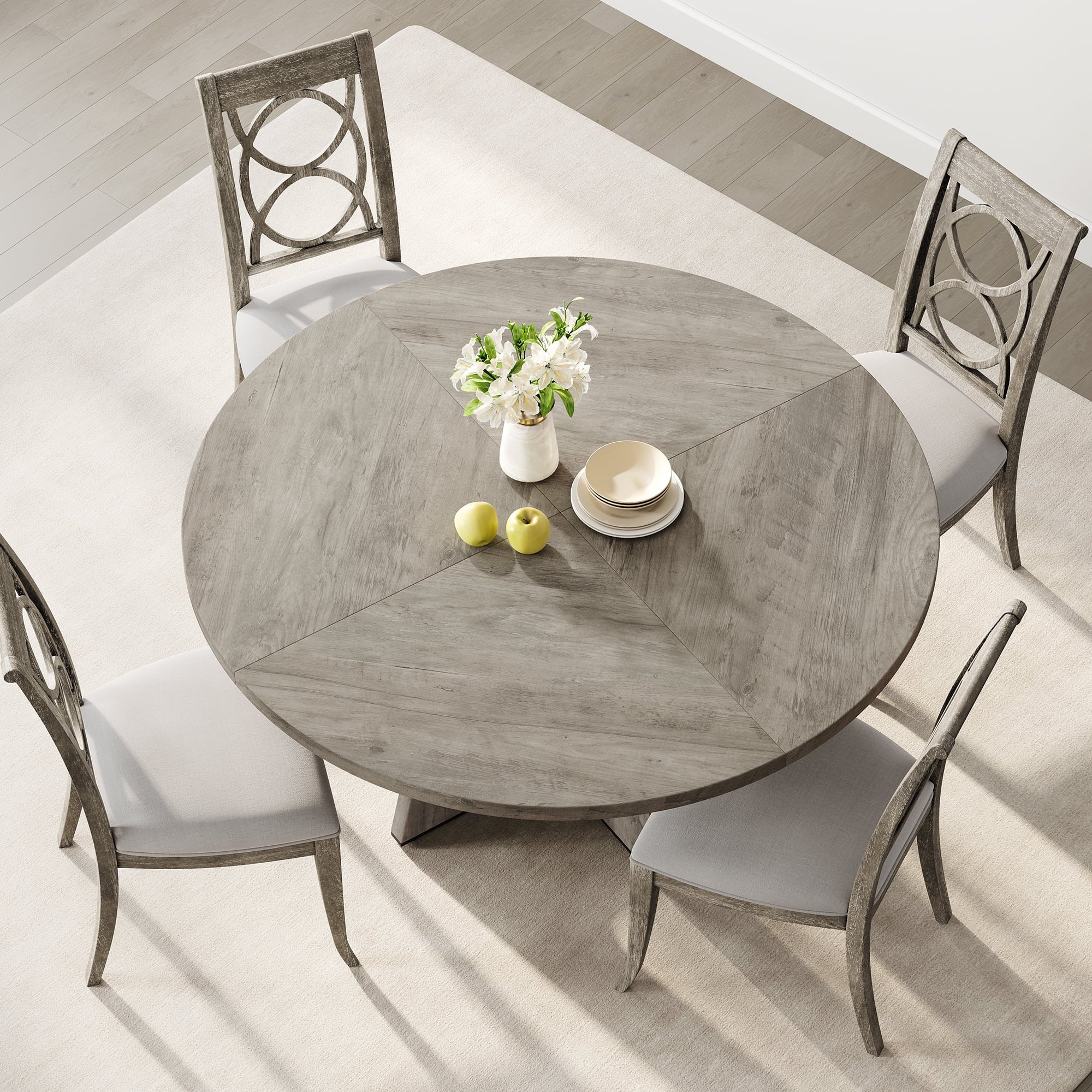 M optimized 47-Inch Round Dining Table, Wooden Kitchen Table for 4, Farmhouse Dinner Table with Wooden Top and Legs for Home Dining Room Living Room (Only Table)