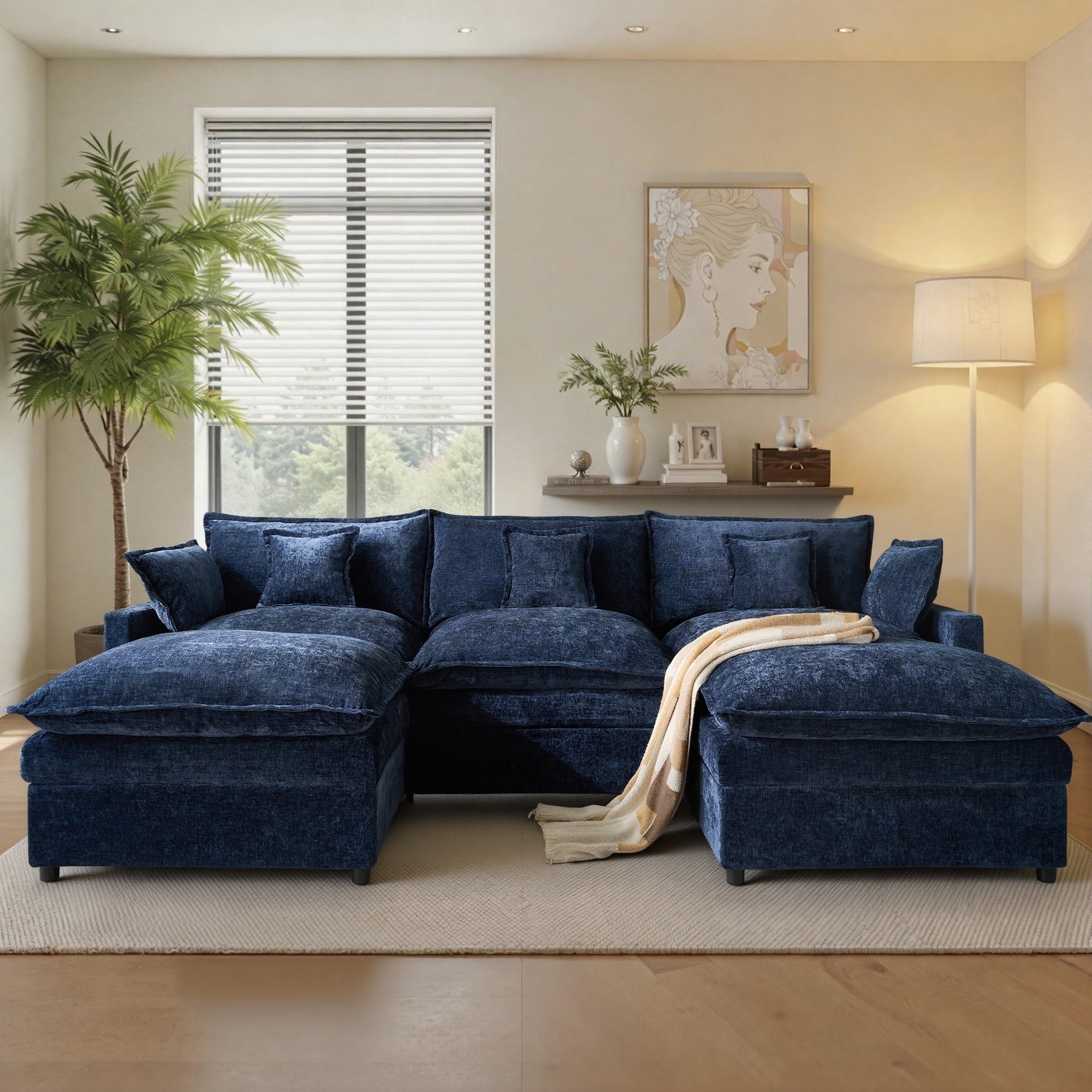 Ovios 108 Modular Sectional Sofa U-Shaped Cloud Couch with 2 Ottomans, Comfy Living Room Furniture, Chenille, Gray