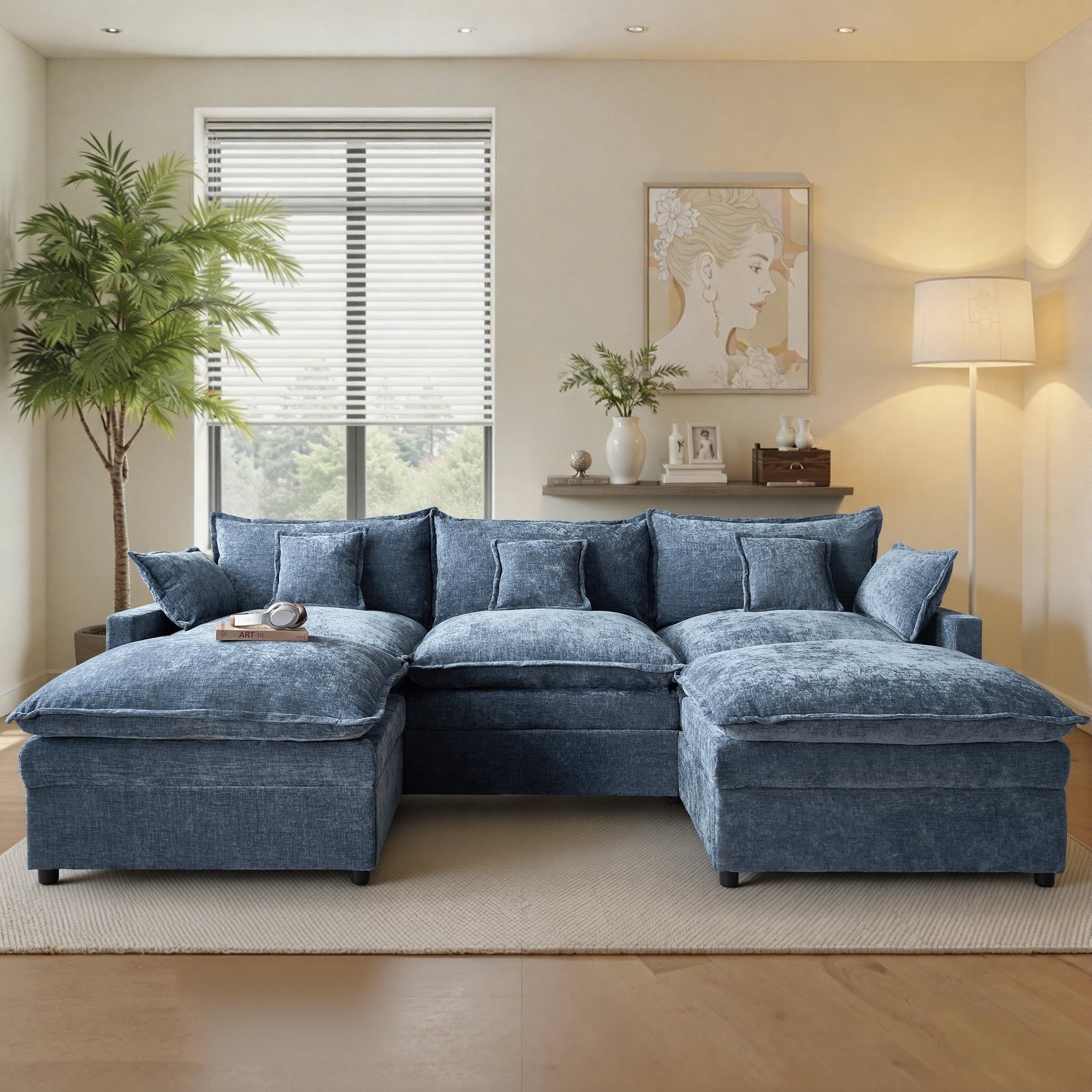 Ovios 108 Modular Sectional Sofa U-Shaped Cloud Couch with 2 Ottomans, Comfy Living Room Furniture, Chenille, Gray