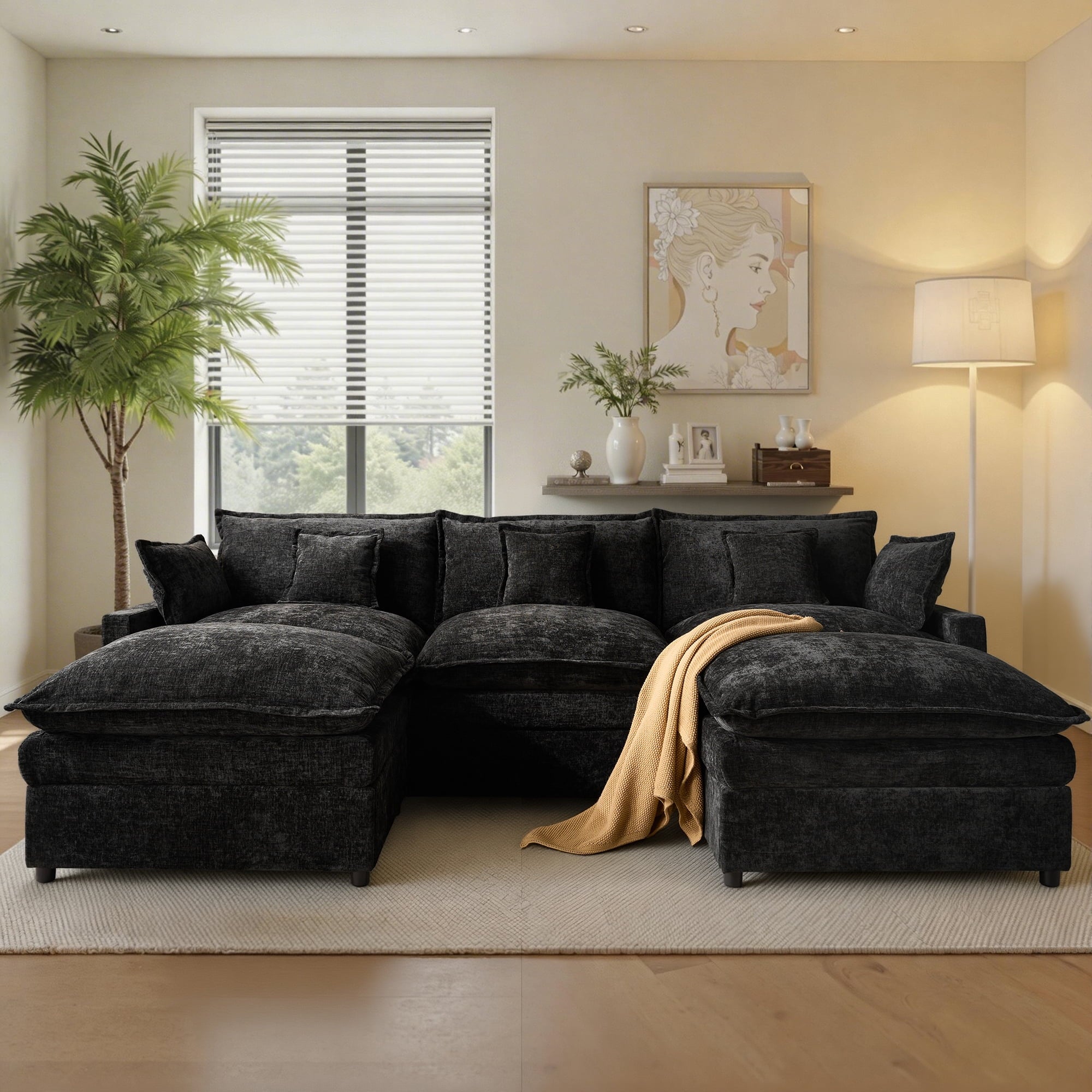Ovios 108 Modular Sectional Sofa U-Shaped Cloud Couch with 2 Ottomans, Comfy Living Room Furniture, Chenille, Gray