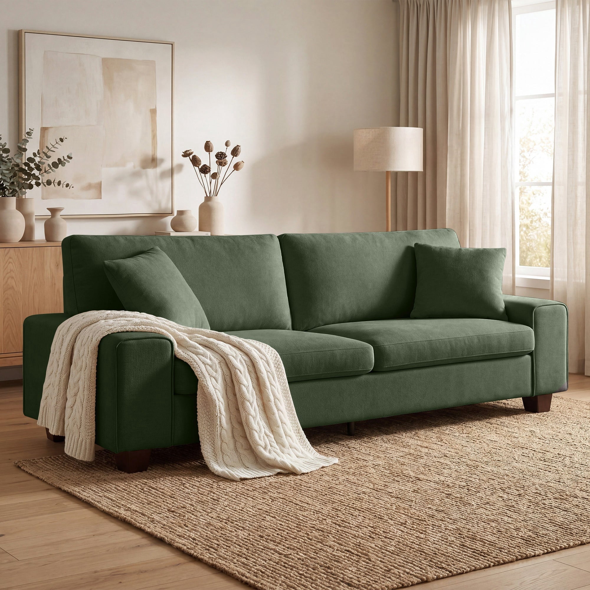Poshby 71.25''W Loveseat 2 Seater Couch Sofa with Chenille Material, Modern for Living Room, Beige