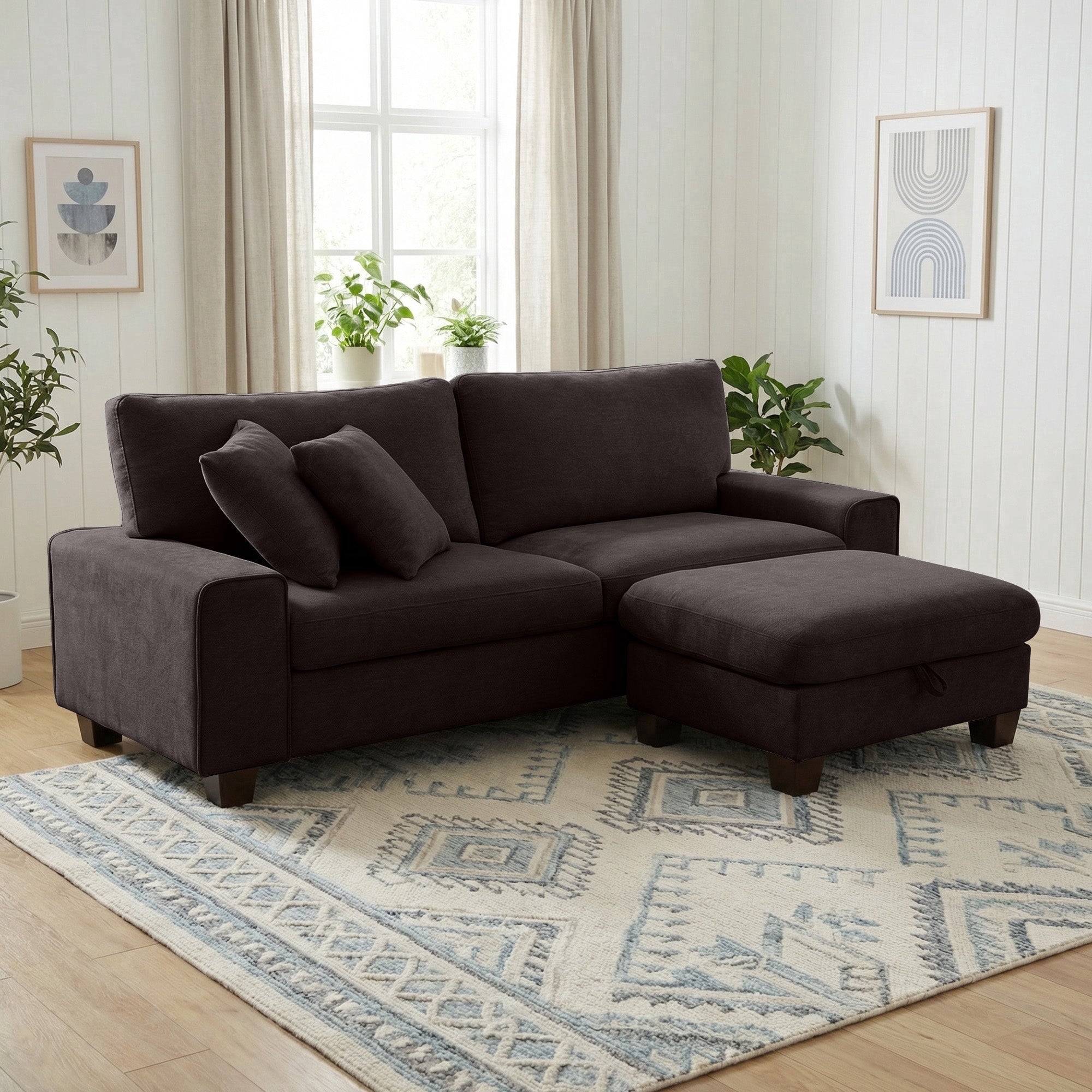 Poshby 71.25''W Loveseat 2 Seater Couch Sofa with Chenille Material, Modern for Living Room, Beige