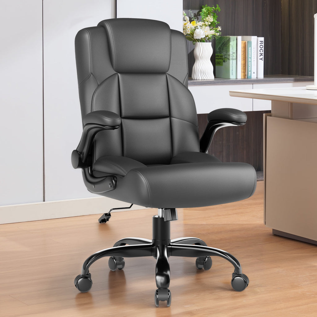 JONPONY Leather Office Chair, Big and Tall Office Chair 400LBS Wide Seat Ergonomic Computer Desk Chair High Back Executive Leather Chair Adjustable Task Chair Lumbar Back with 1-Year Warranty, Black