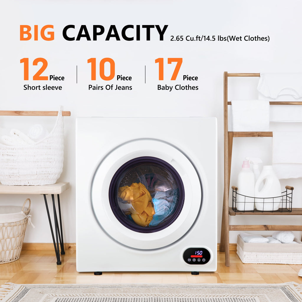 EUHOMY 2.6 Cu.ft Large Capacity Portable Dryer, 1400W Energy-Efficient & Quiet Drying for Apts, Dorms & RVs