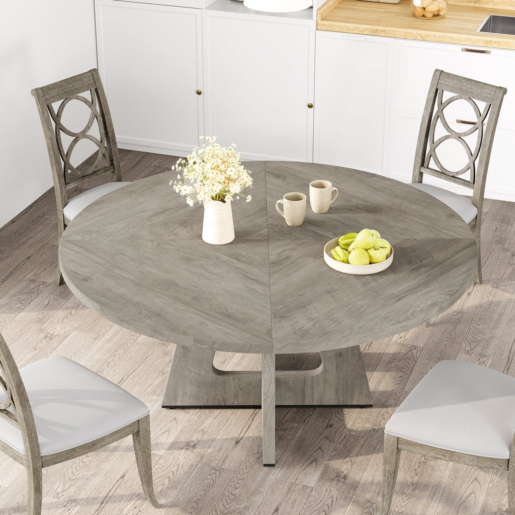 M optimized 47-Inch Round Dining Table, Wooden Kitchen Table for 4, Farmhouse Dinner Table with Wooden Top and Legs for Home Dining Room Living Room (Only Table)