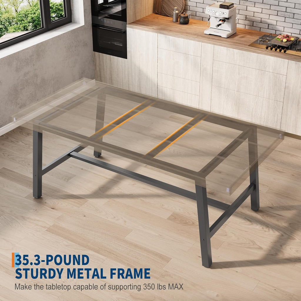Industrial Dining Table for 6-8 People, 70.87 Long Wooden Kitchen Table with Sturdy Metal Frame & Natural Finish, Seats 6 Rectangular Counter for Dinner, Kitchen, Dining Room - Natural