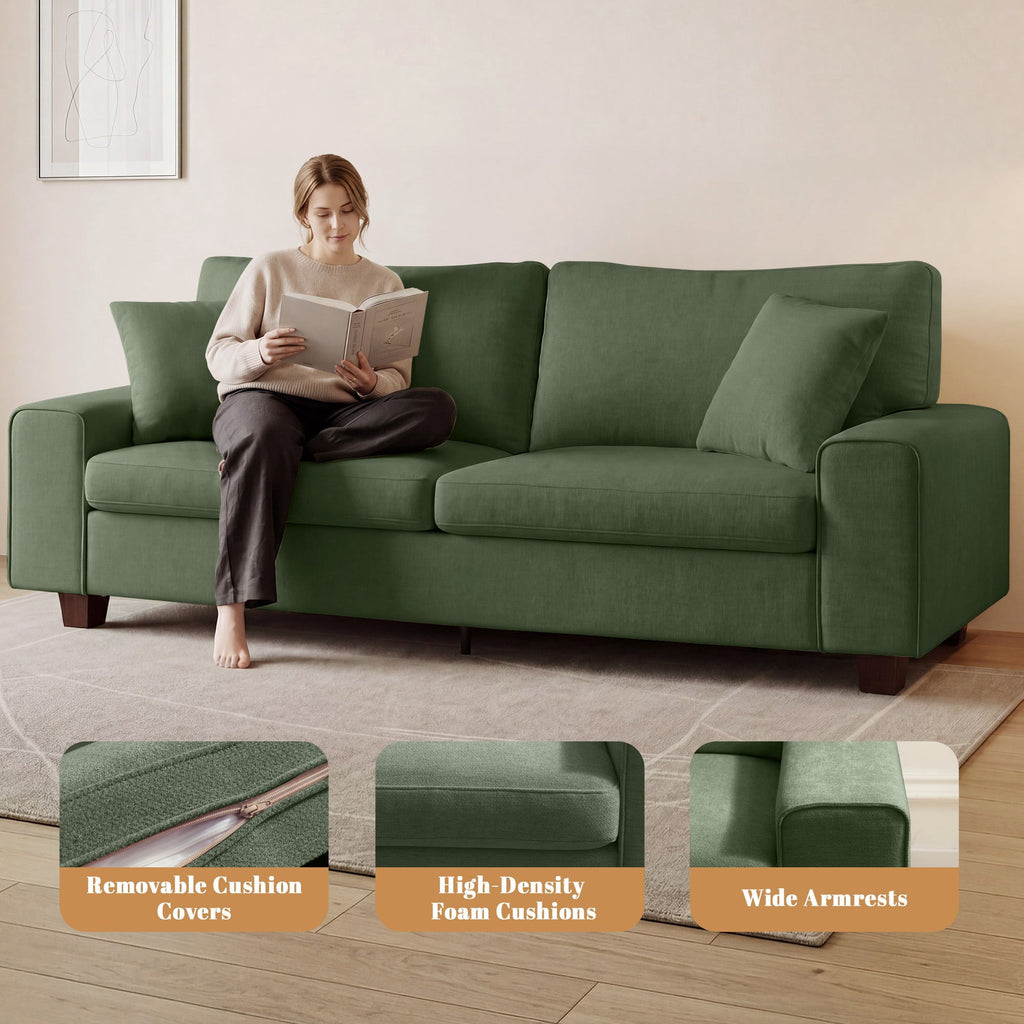 Poshby 88.58''W 3 Seater Sofa Couch with Chenille, Modern Square Arm for Living Room, Light Gray
