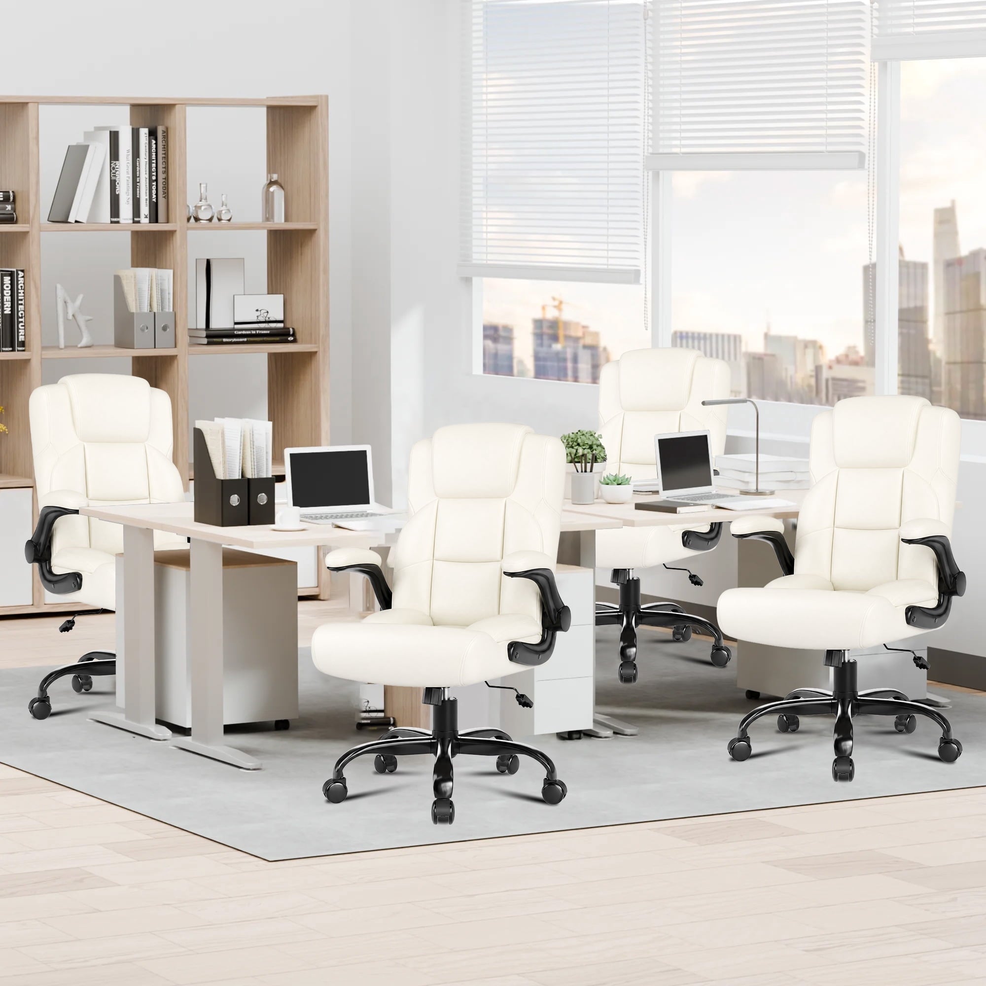 JONPONY Leather Office Chair, Big and Tall Office Chair 400LBS Wide Seat Ergonomic Computer Desk Chair High Back Executive Leather Chair Adjustable Task Chair Lumbar Back with 1-Year Warranty, Black
