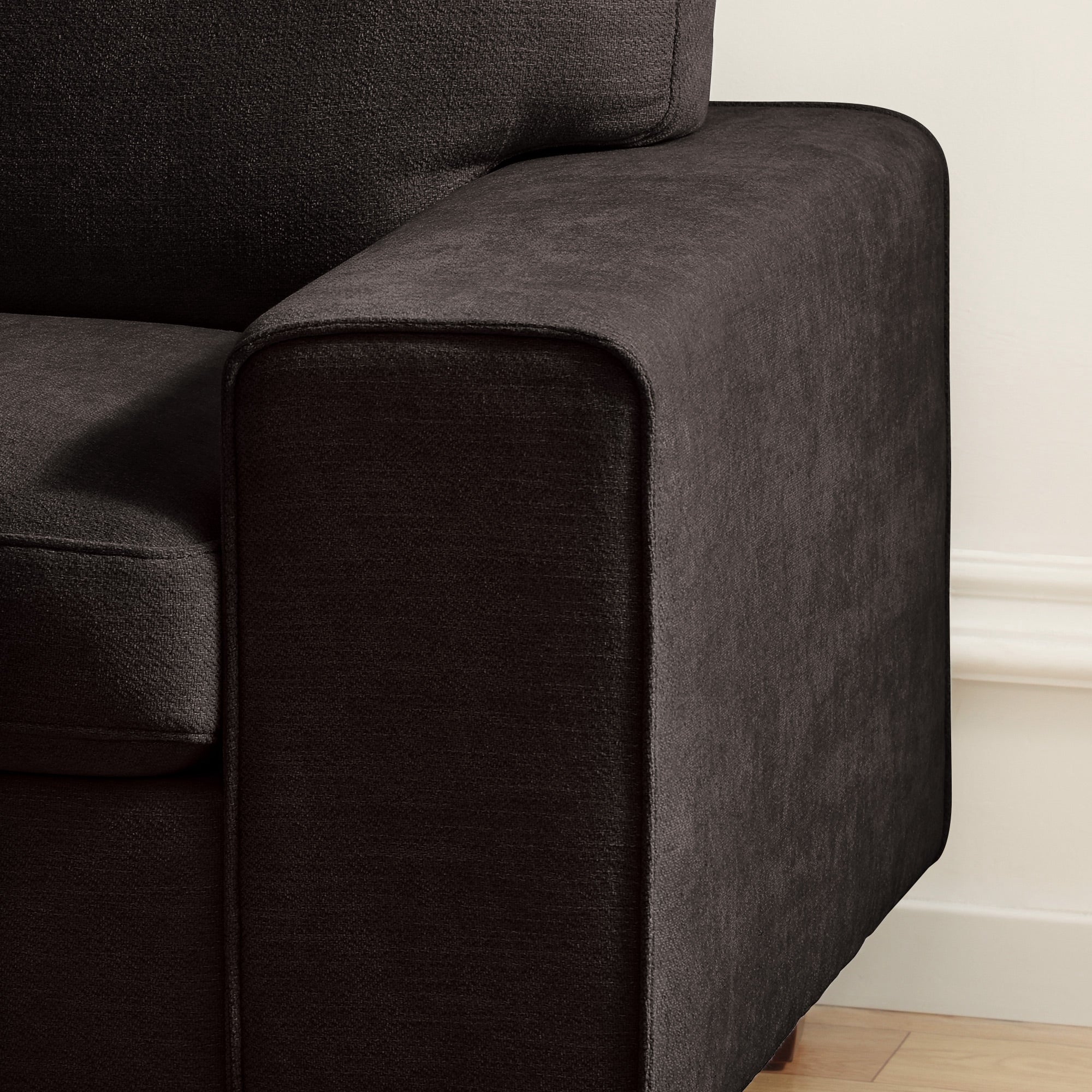 Poshby 88.58''W 3 Seater Sofa Couch with Chenille, Modern Square Arm for Living Room, Light Gray