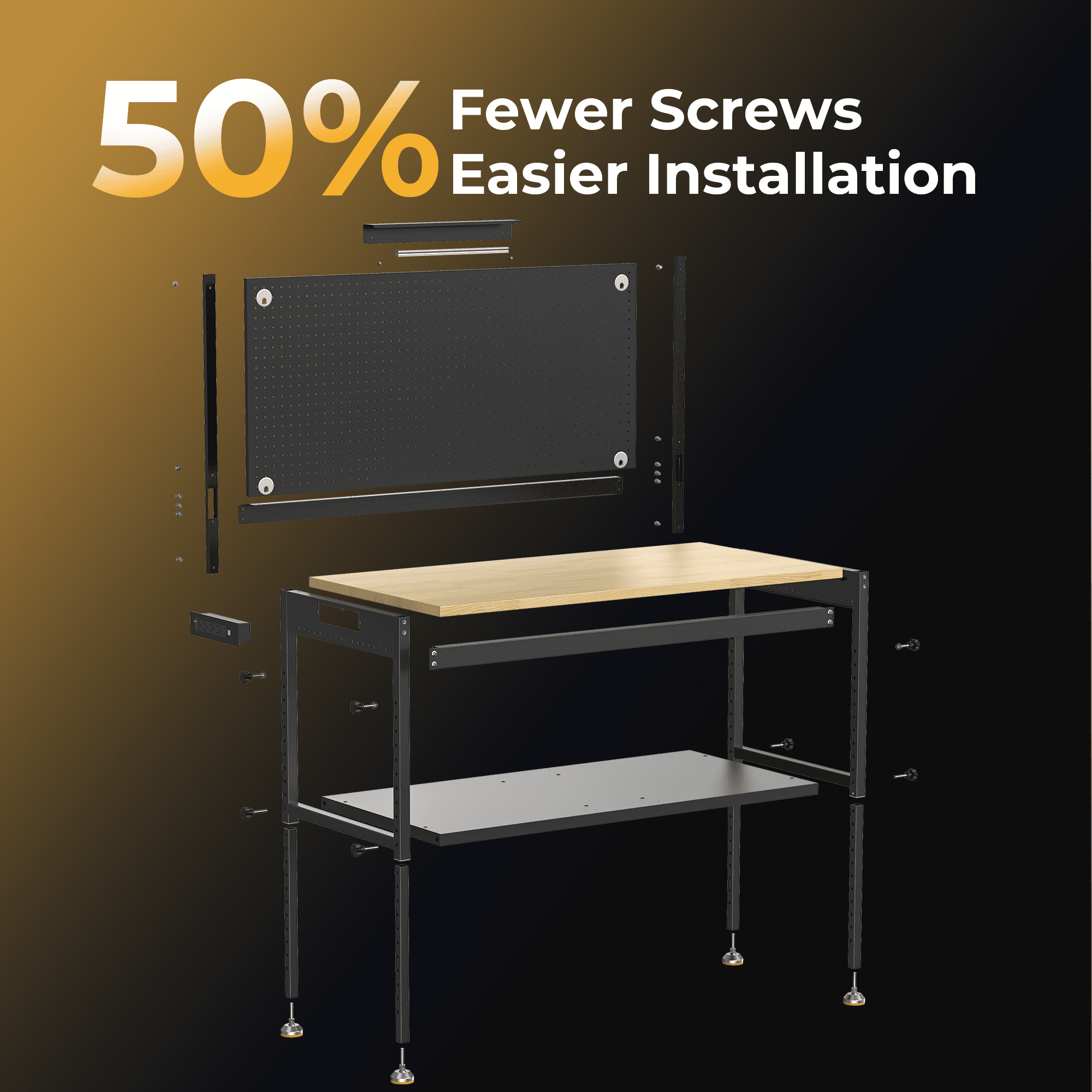 60 Multifunctional Heavy Duty Workbench for Garage with Pegboard,2000LBS Load,Adjustable Height,LED Light,Rubberwood Tabletop