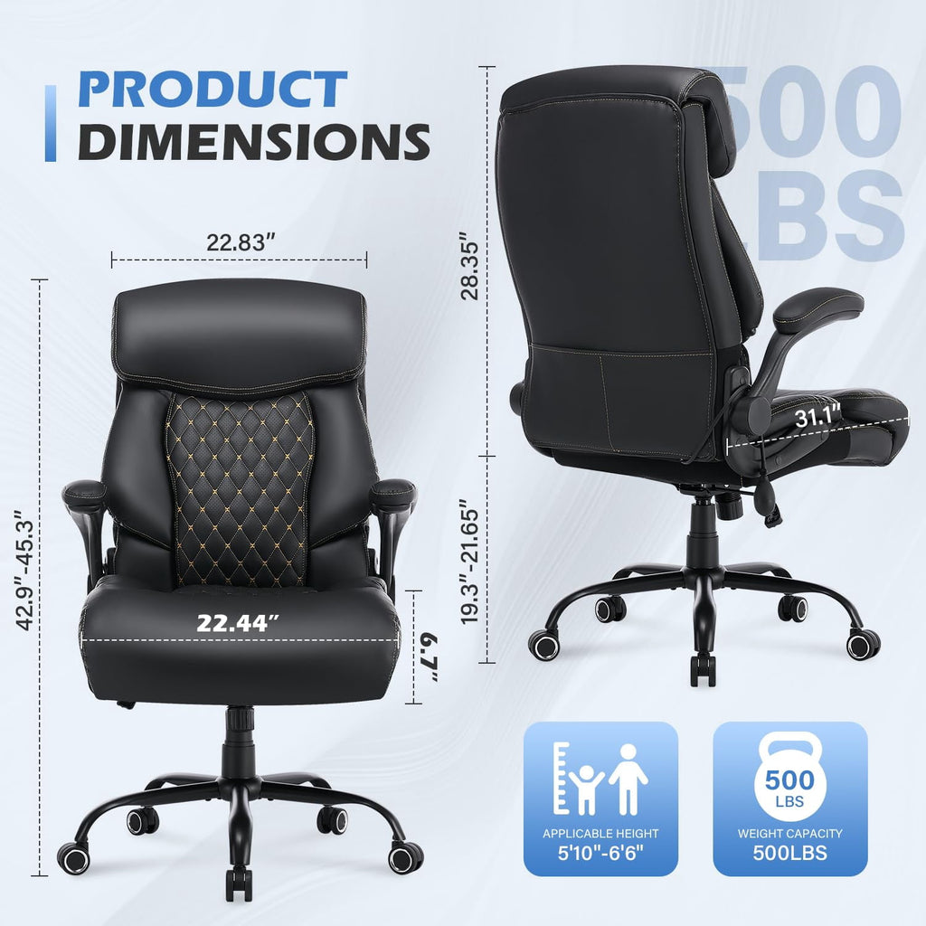 JONPONY Leather Office Chair, Big and Tall Office Chair 400LBS Wide Seat Ergonomic Computer Desk Chair High Back Executive Leather Chair Adjustable Task Chair Lumbar Back with 1-Year Warranty, Black