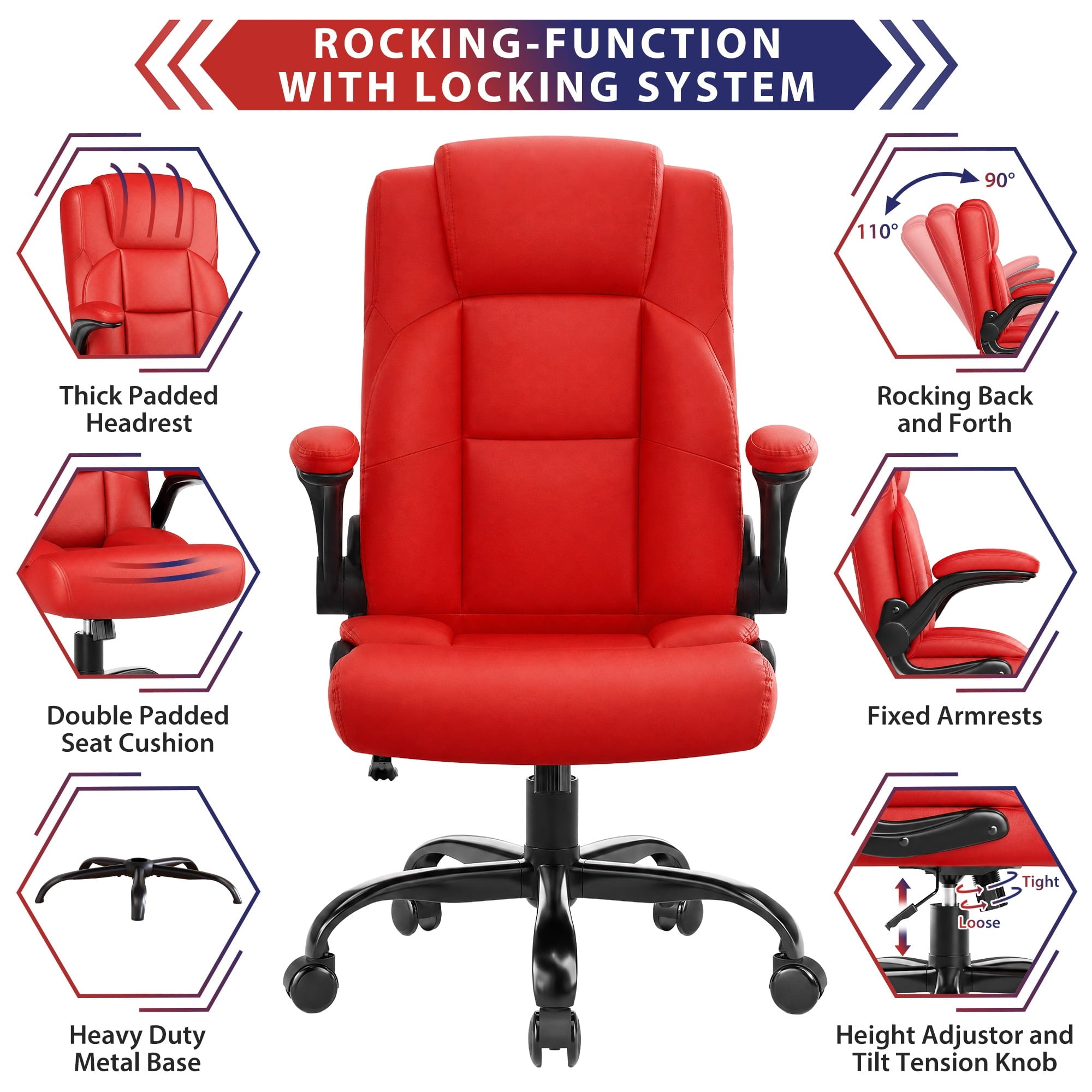 JONPONY Leather Office Chair, Big and Tall Office Chair 400LBS Wide Seat Ergonomic Computer Desk Chair High Back Executive Leather Chair Adjustable Task Chair Lumbar Back with 1-Year Warranty, Black