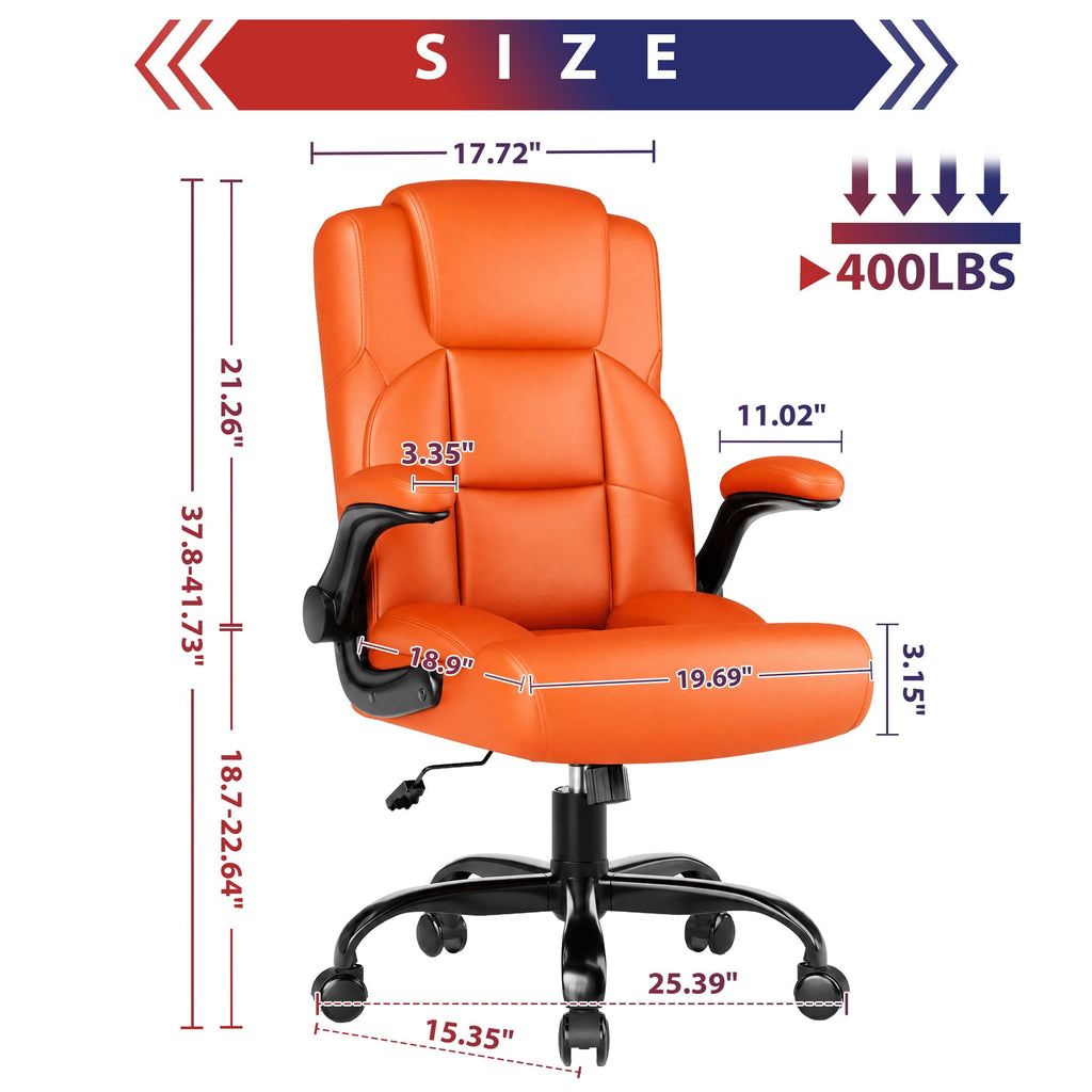 JONPONY Leather Office Chair, Big and Tall 500lbs Ergonomic Desk Chairs with Back Support, Executive Leather Chair with Wheels for Home Office, with Adjustable Padded Armrest & Lumbar Support , Black